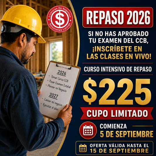 Repaso 2026: curso intensivo de clases en vivo para estudiantes que aún no han aprobado el examen del CCB. Oferta de $225 y cupo limitado.